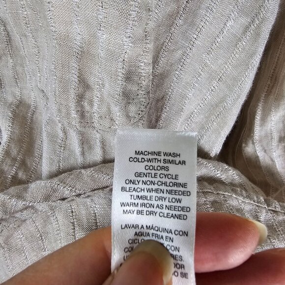 Chicos Linen Popover Shirt XL Beige Roll-Tab Sleeve Coastal Minimalist Neutral - Picture 9 of 9